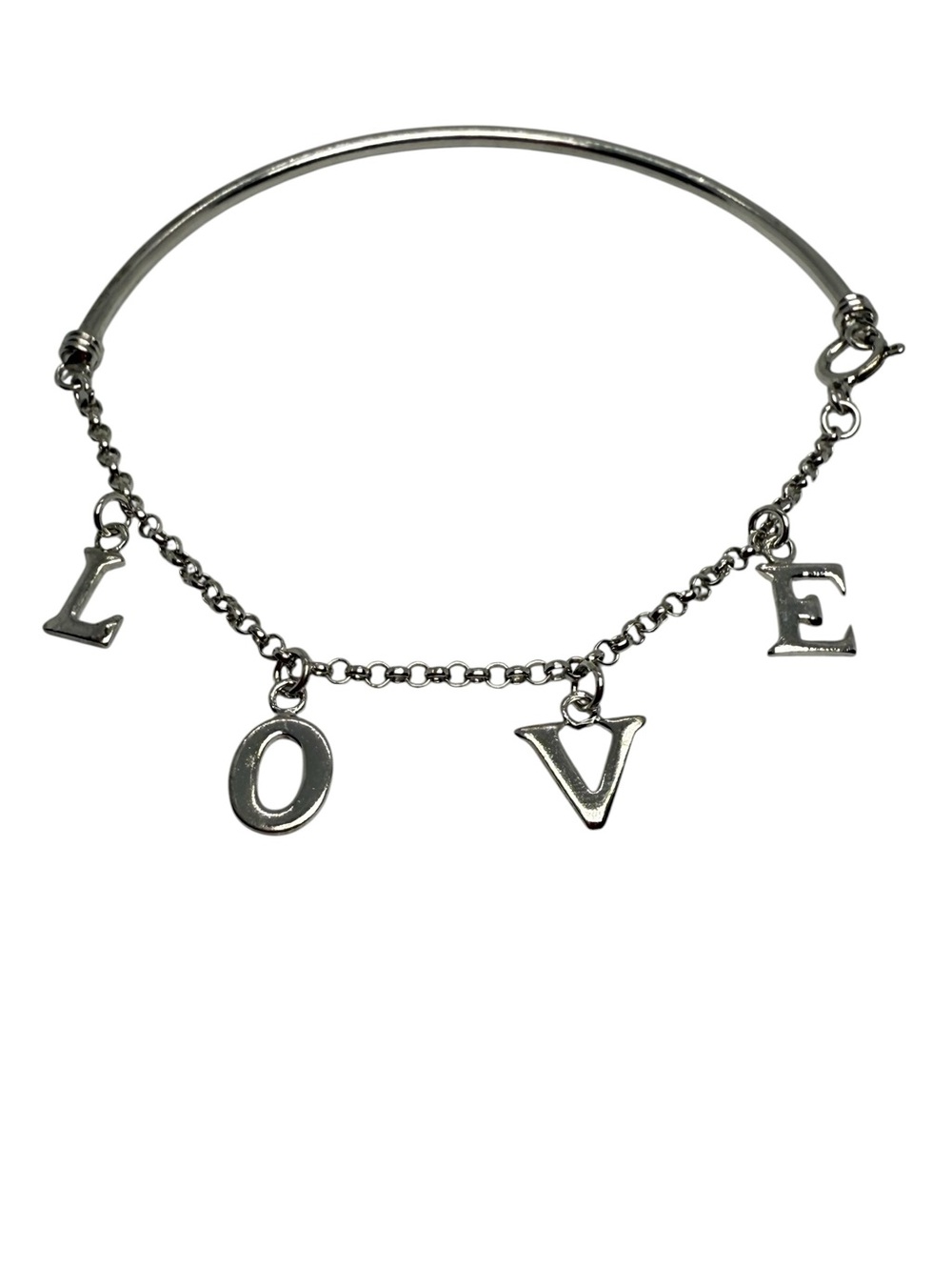Silver 'LOVE' Charm Bangle Bracelet - Women Jewelry